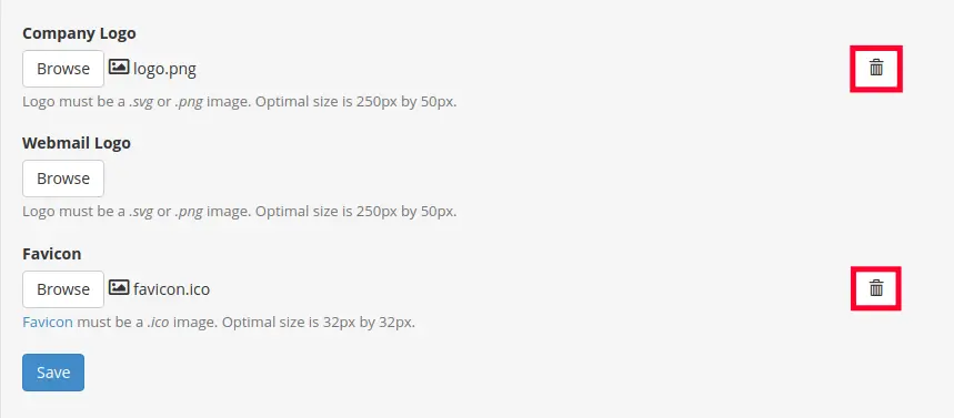 Removing a Custom Logo or Favicon