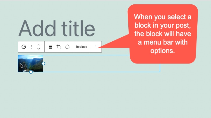 menu bar for the selected block
