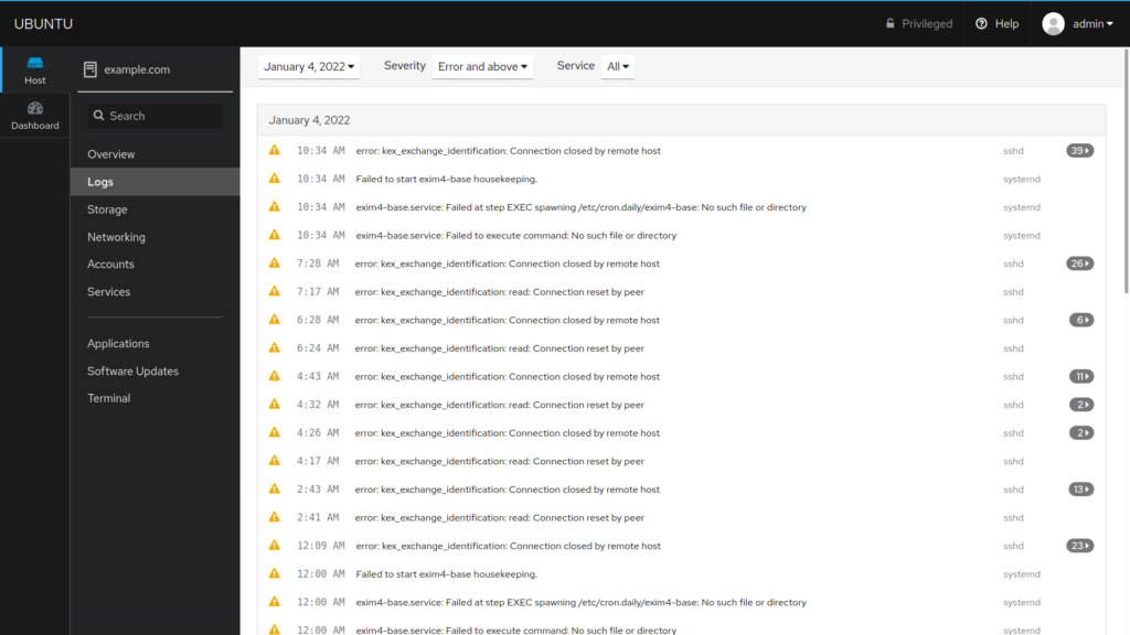 Linux Cockpit server logs