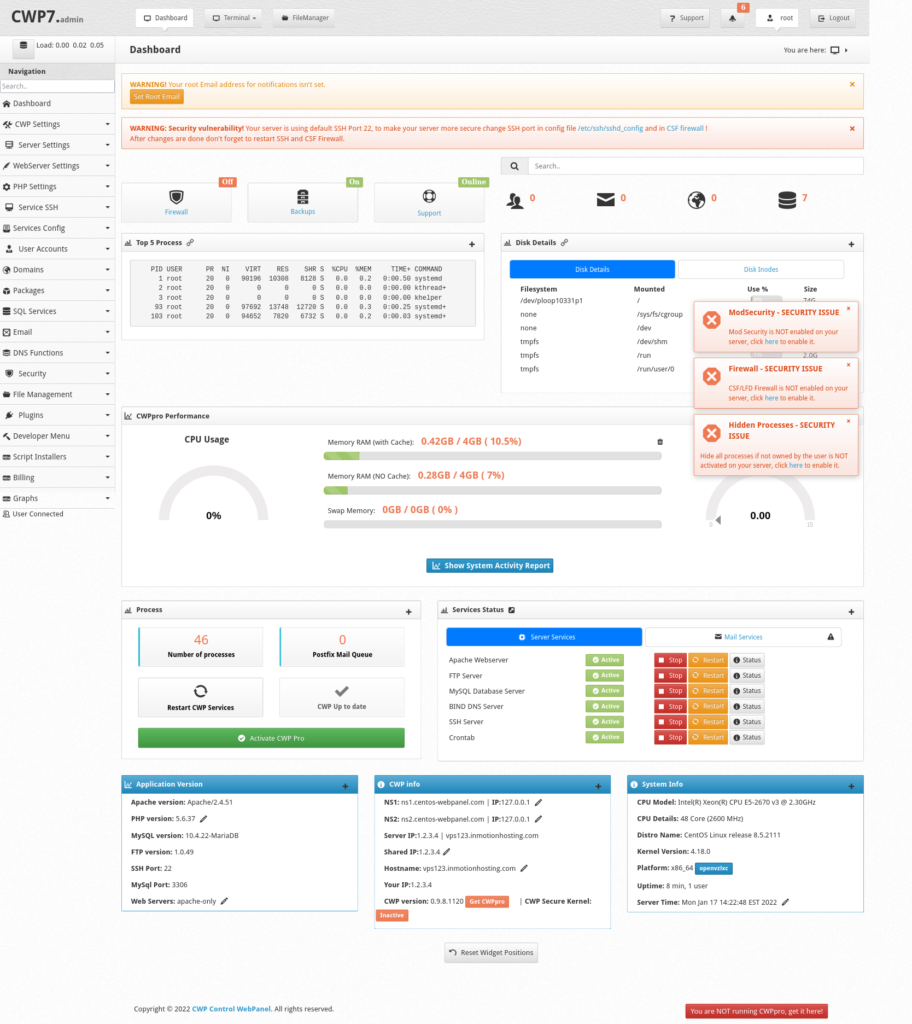 Control Web Panel (CWP) dashboard