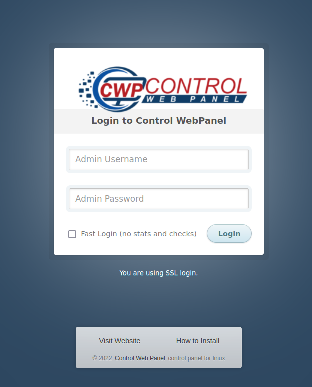 CWP admin login prompt