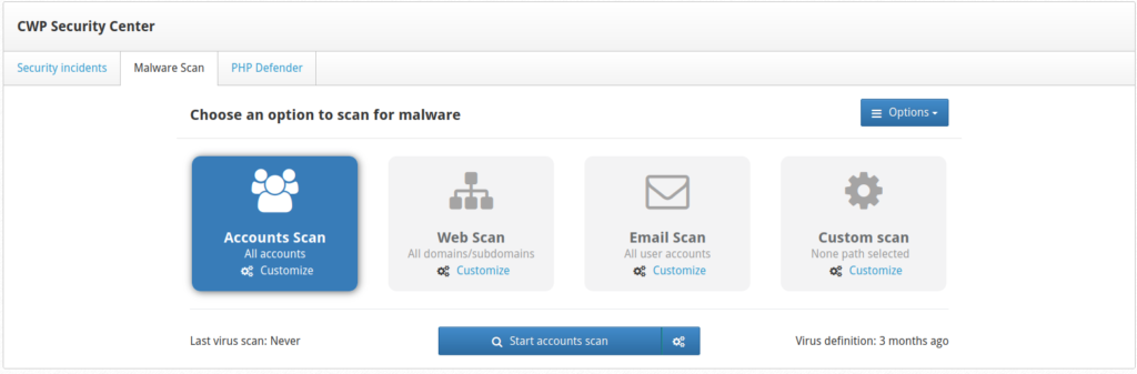 CWP Malware Scan dashboard