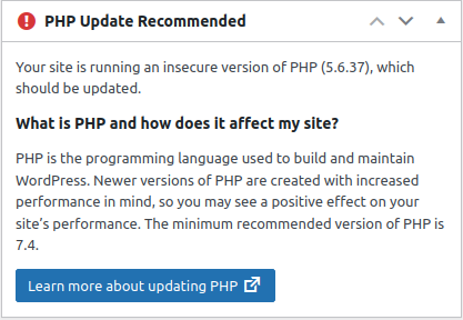 Notification to update PHP version