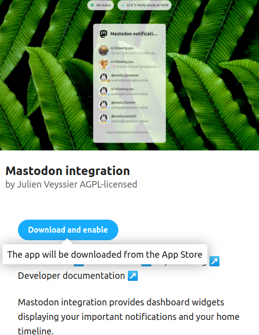 Mastodon integration Nextcloud app