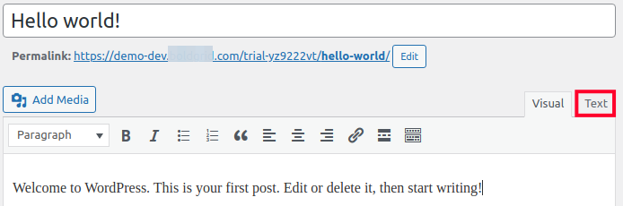 Access to the Text tab in the Classic Editor