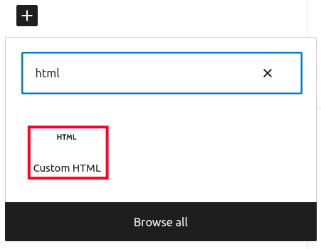 Selecting the Custom HTML Block