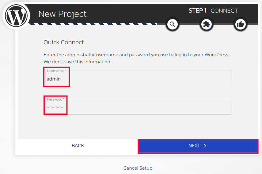 Enter the Username & Password for the Site You Want to Manage