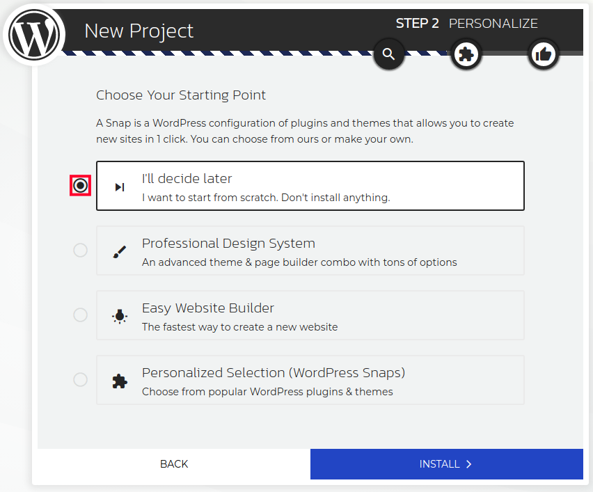 Choose a Snap For the Site Project You Want to Manage