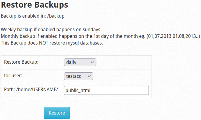 Restore Backups in CWP