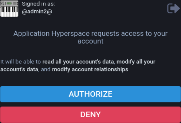 Authorize "Application Hyperspace" access to Mastodon