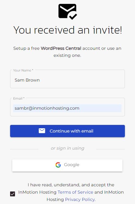 Create an InMotion Central from a Team Invitation