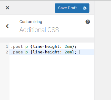 Line height CSS modifications in the Customizer interface