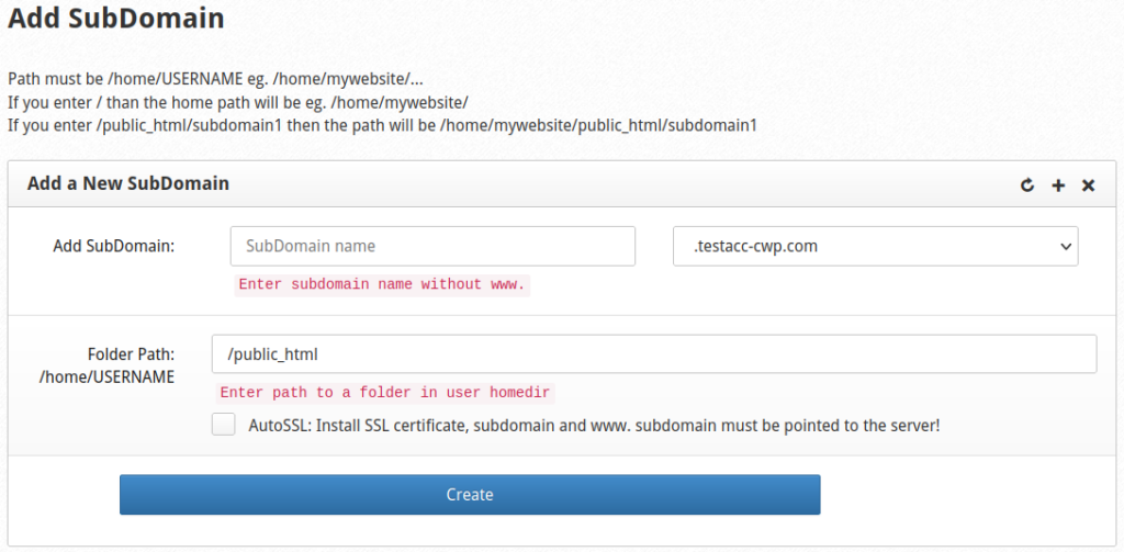 Create a subdomain under an existing domain