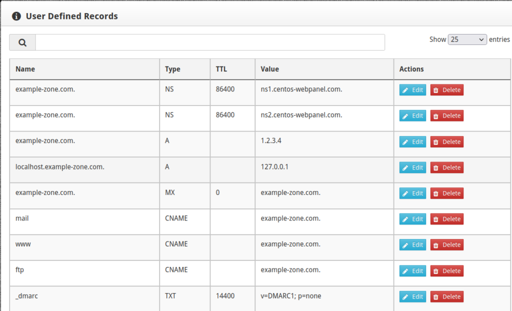 DNS records in Control Web Panel (CWP)