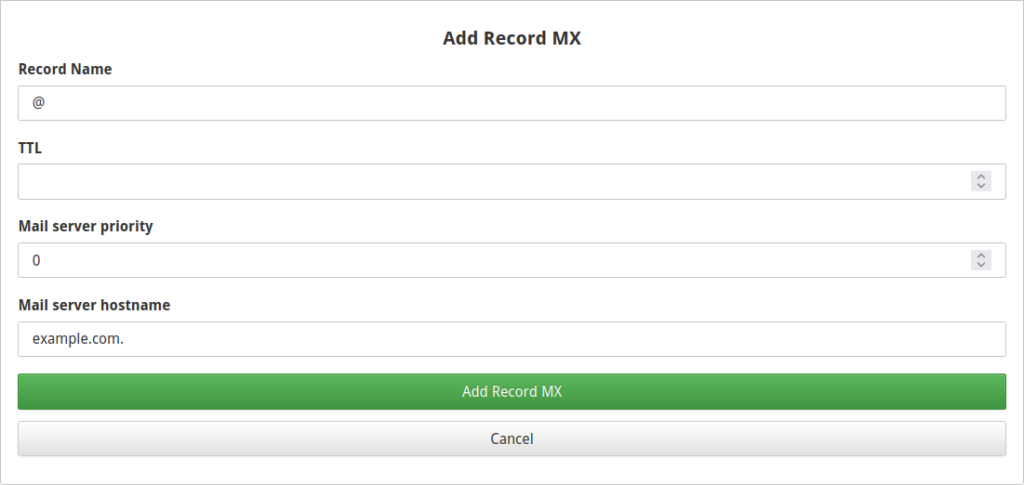 Add MX record in Control Web Panel (CWP)