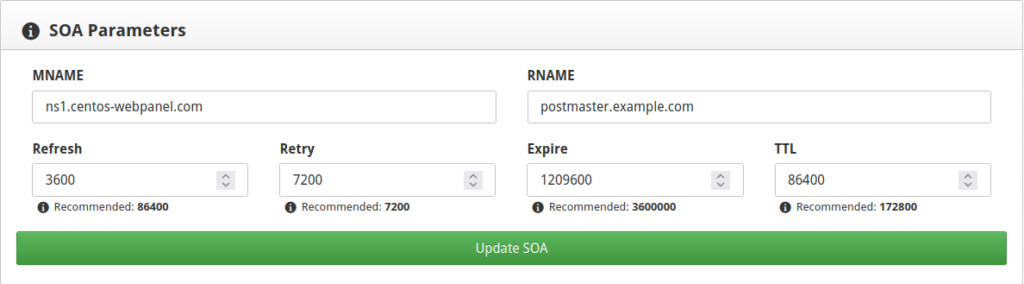 SOA Parameters in Control Web Panel (CWP)