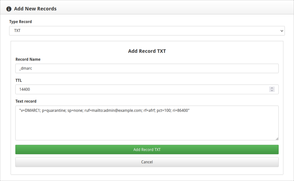 Add TXT record in Control Web Panel (CWP)