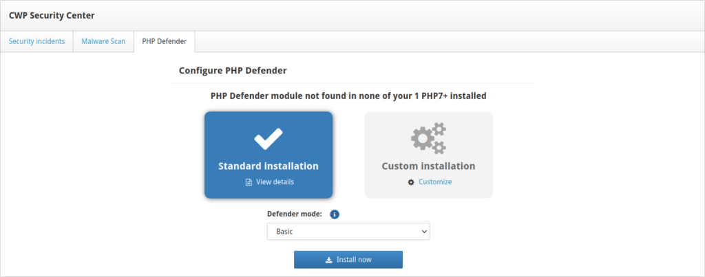 CWP PHP Defender installation options