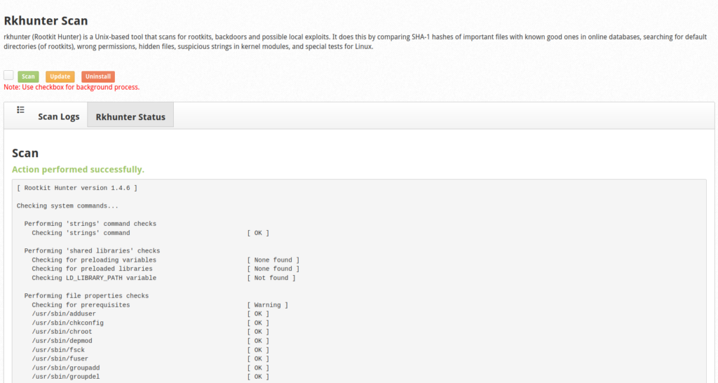 CWP Rkhunter Scan plugin