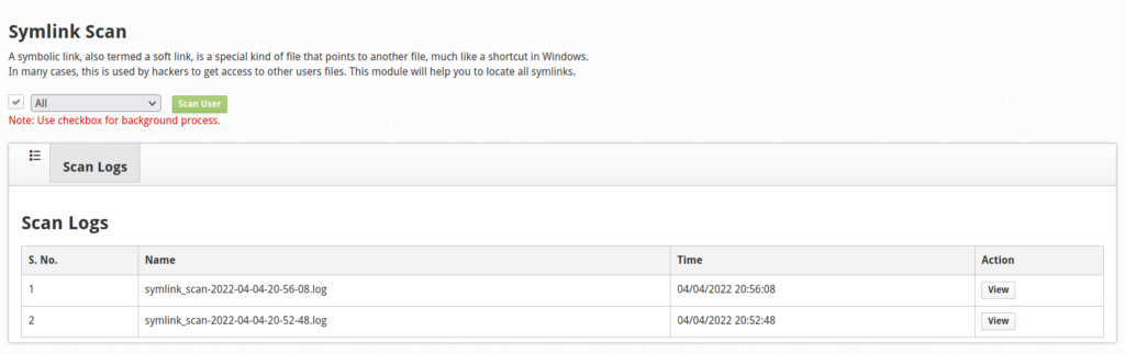 CWP Symlink Scan plugin