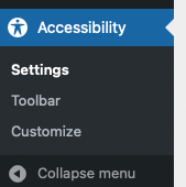 Accessibility menu in WordPress dashboard visible after installing One Click Accessibility