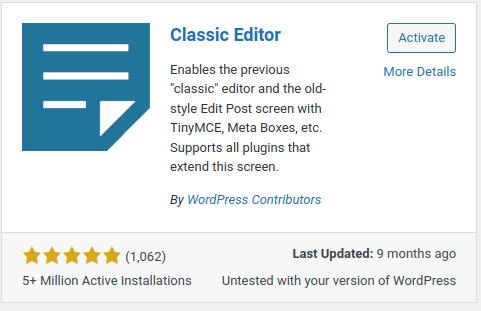 Activate Classic Editor