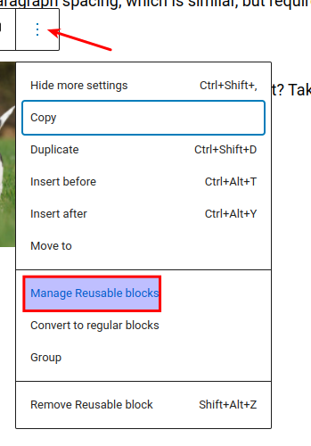 Manage reusable blocks