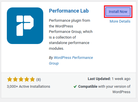 Install the performance lab plugin by clicking install now