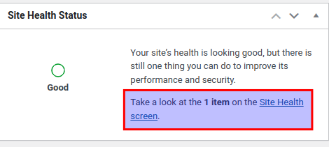 Click the link for the site health screen