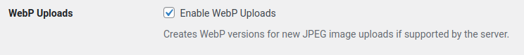 WebP uploads enabled in the performance lab plugin