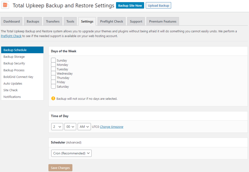 Total Upkeep Backup and Restore Settings 