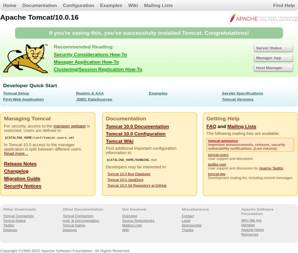 Apache Tomcat 10.0.16