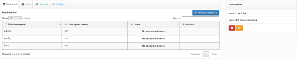 MongoDB Manager in Control Web Panel (CWP)