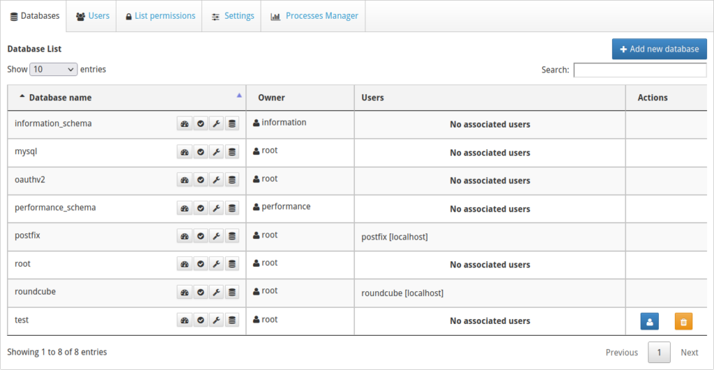 CWP MySQL databases