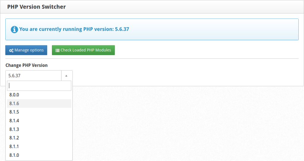 Control Web Panel PHP Version Switcher