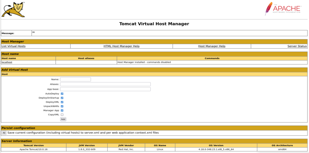 Apache Tomcat Virtual Host Manager