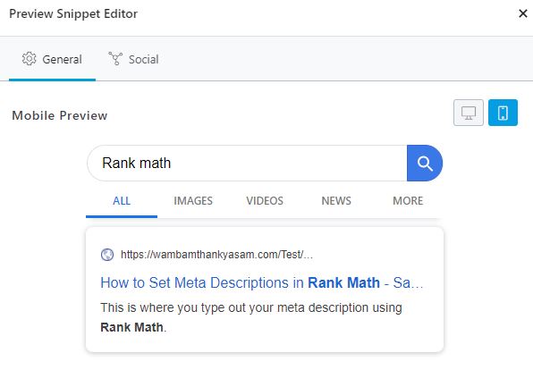 This is what a mobile preview of a meta description looks like in Rank Math.