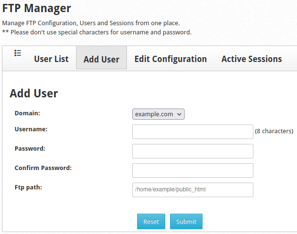 Add CWP FTP user in admin panel