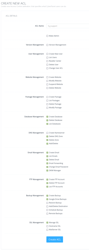 Create CyberPanel ACL