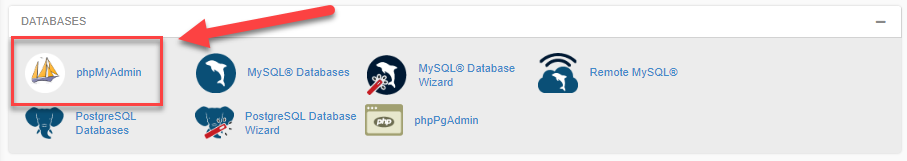 picture of PHP's database panel with the PHPMyAdmin icon highlighted
