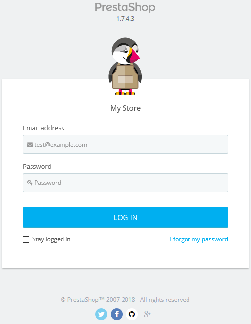 Log into PrestaShop 17