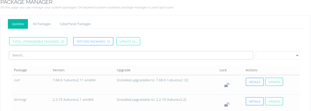 How to update CyberPanel packages