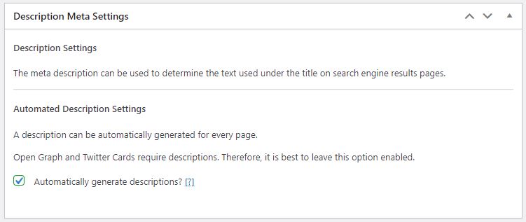 The SEO Framework's description meta settings controls whether or not meta descriptions are auto generated or not.