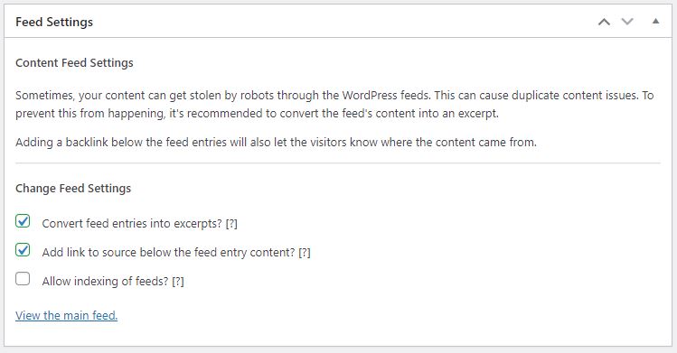 The SEO Framework automatically converts feed entries into experts and add links to sources below the feed entry content upon installation. This section gives you the option to turn those features off, as well as enable the option to allow the indexing of feeds. 