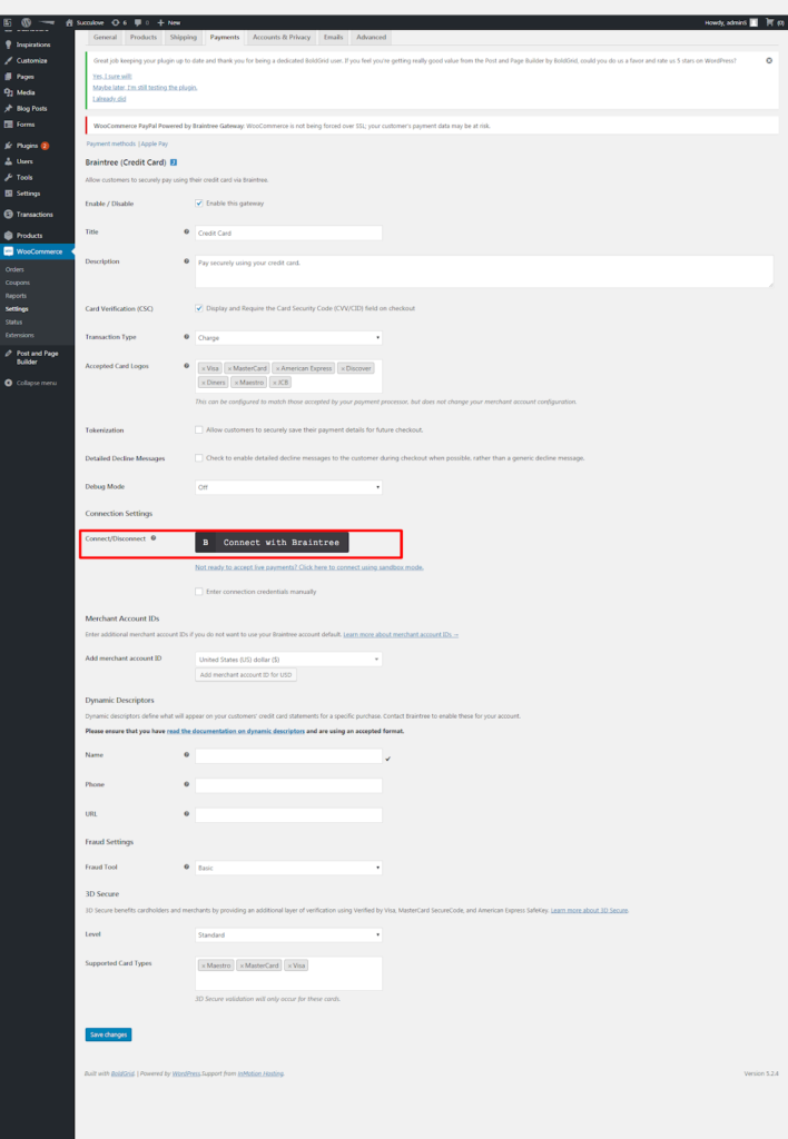 Connect WordPress with Braintree