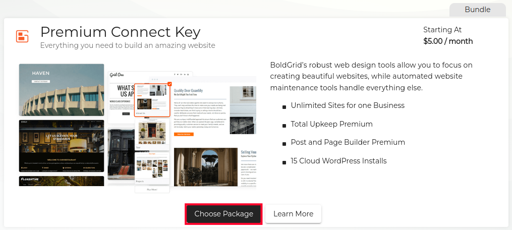 Selecting the Premium Connect Key Package