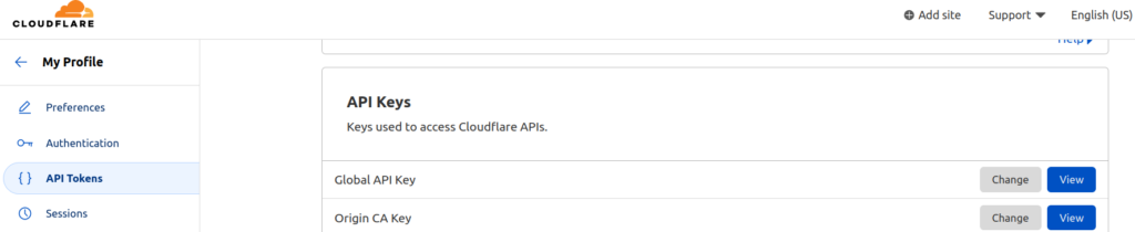 Cloudflare API keys