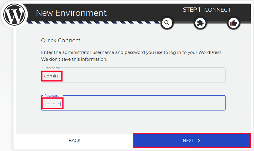 Entering Username & Password to Copy a Site With InMotion Central