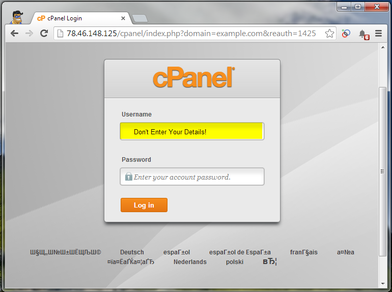 Fake Phishing cPanel Login Page