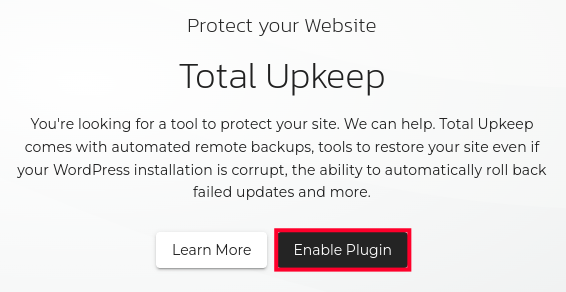 Enable Total Upkeep Backup Plugin